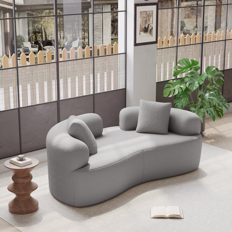 Gri Bukle Kumaş Oval İkili Koltuk - 170 cm - 206194