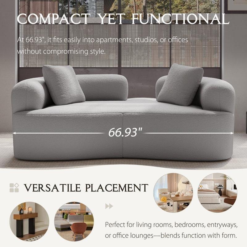 Gri Bukle Kumaş Oval İkili Koltuk - 170 cm - 206194