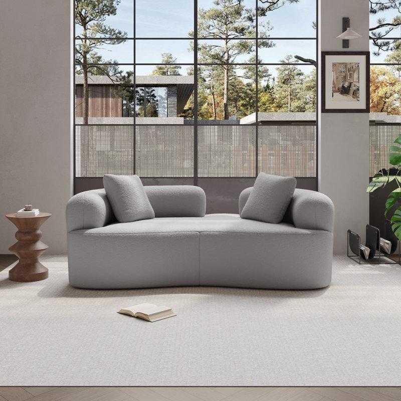 Gri Bukle Kumaş Oval İkili Koltuk - 170 cm - 206194