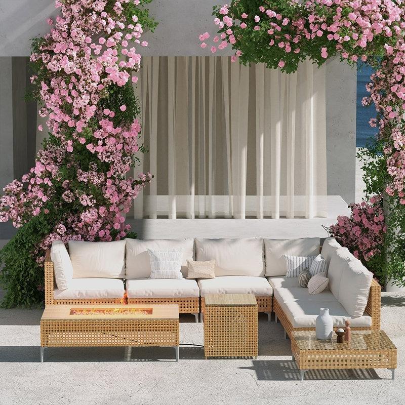 Gri Çelik Rattan Ateş Çukurlu Modüler 6 Kişilik Bahçe Takımı - 211609