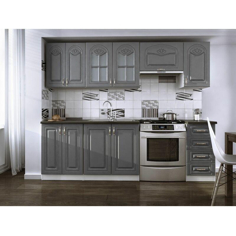 Gri Çıtalı Ocak ve Ankastre Fırın Uyumlu Mutfak Modeli - 240 cm - 185998