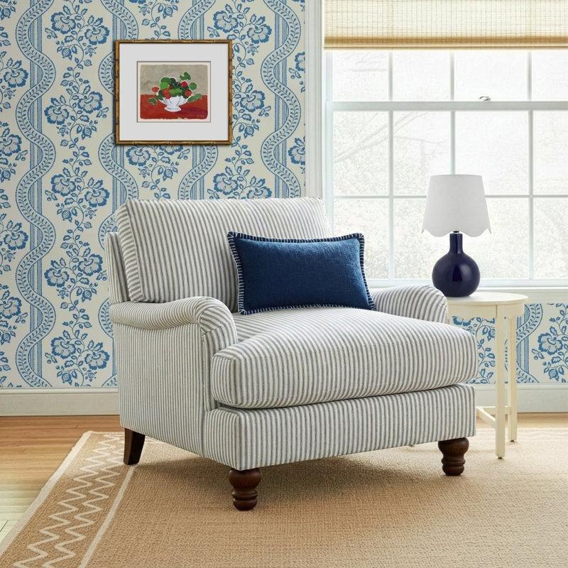 Gri Çizgili Kumaş Masif Ahşap Ayaklı Gömme Kollu Tekli Koltuk - 205167