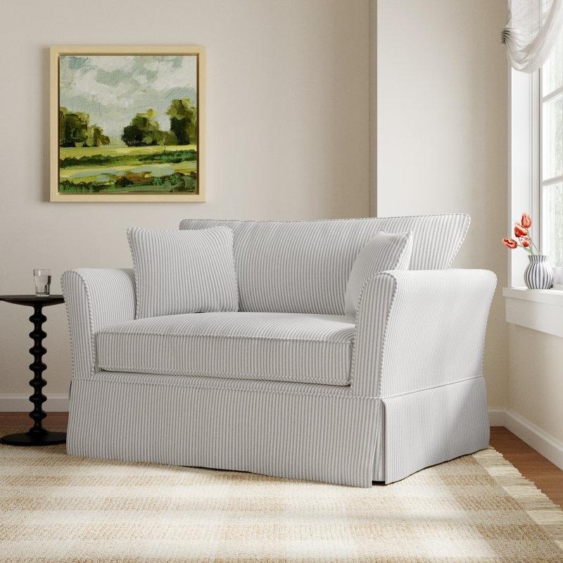 Gri Çizgili Masif Ahşap Etekli Geniş Tekli Koltuk - 133 cm - 203655