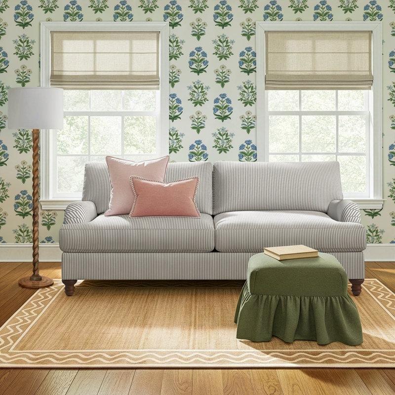 Gri Çizgili Masif Ahşap Kuş Tüyü Dolgulu Çıkarılabilir Minderli Koltuk - 209 cm - 195576