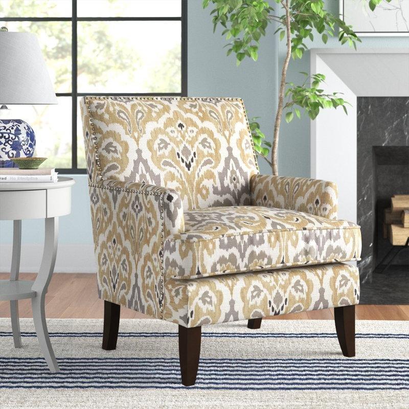 Gri Çok Renkli Zımba Detaylı Masif Ahşap Ayaklı Tekli Koltuk - 74x77 cm - 204553