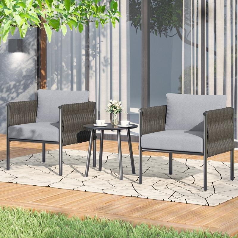 Gri Demir İp Örgü Kalın Minderli Modern Bahçe Takımı - 212132