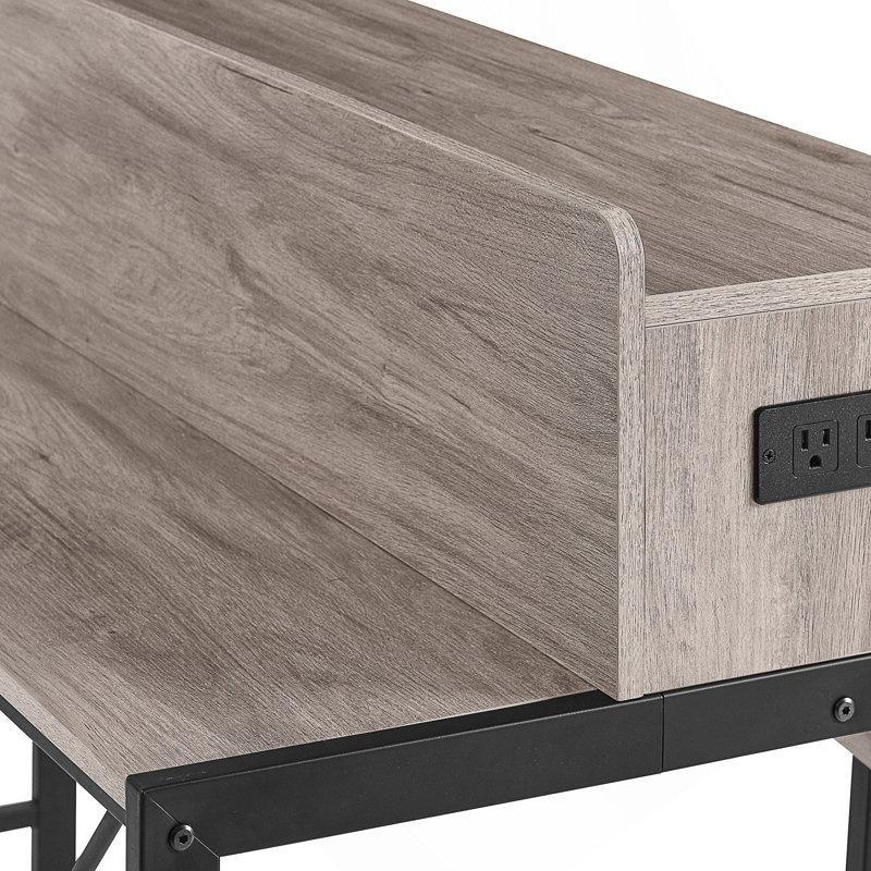 Gri Endüstriyel Ahşap LED Işıklı ve Prizli 3 Tabureli Koltuk Arkası Dresuar - 150 cm - 218111