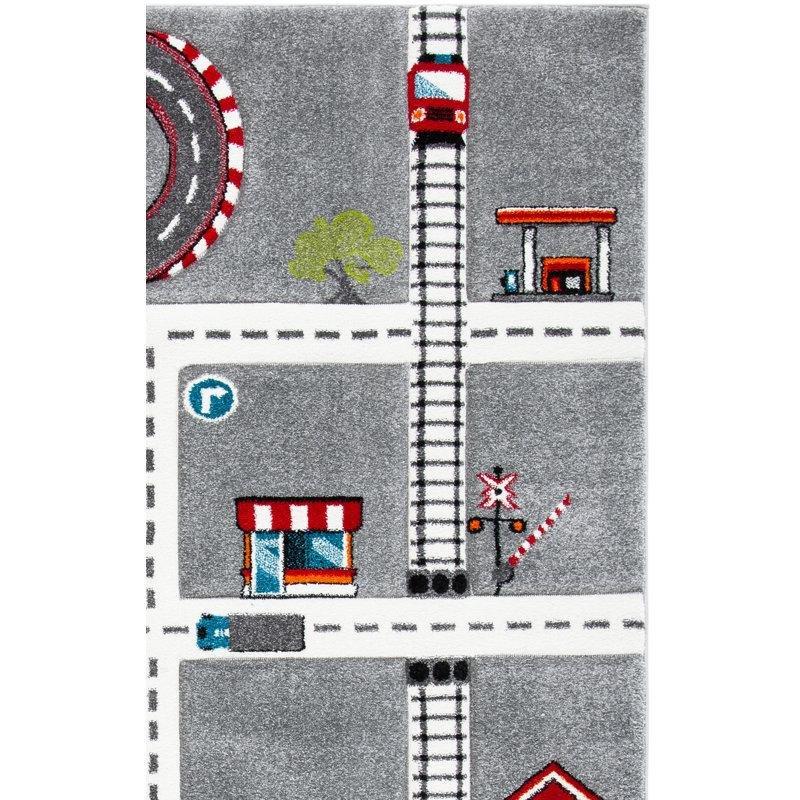 Gri Fildişi Polipropilen Leke Tutmaz Ulaşım Temalı Oyun Halısı - 161x229 cm - 182574