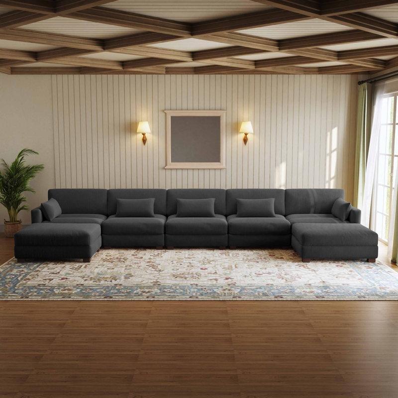 Gri Fitilli Kadife 7 Parça Modüler Köşe Koltuk Takımı - 193083