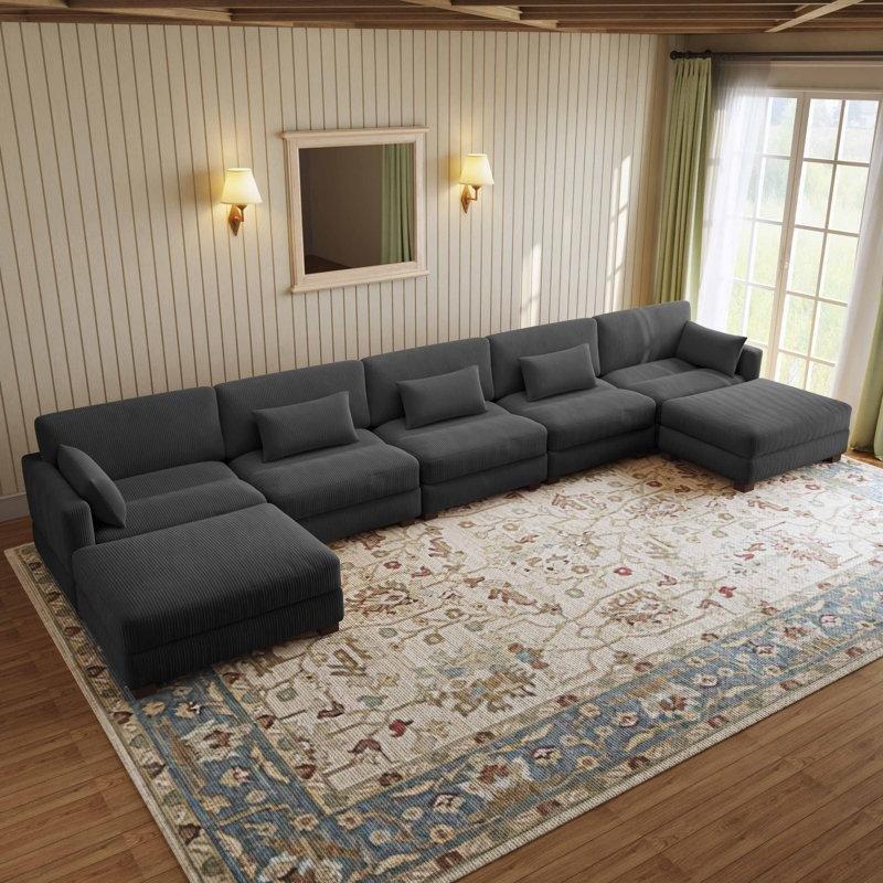 Gri Fitilli Kadife 7 Parça Modüler Köşe Koltuk Takımı - 193083