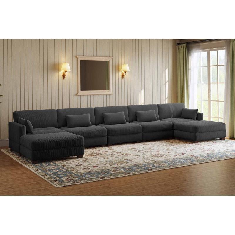 Gri Fitilli Kadife 7 Parça Modüler Köşe Koltuk Takımı - 193083