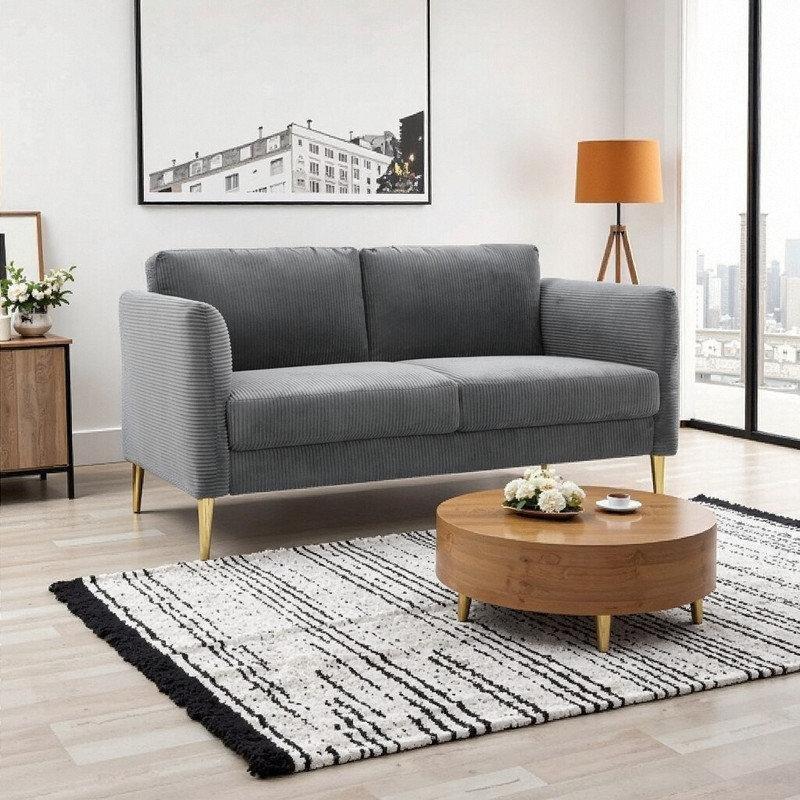 Gri Fitilli Kadife Ergonomik İkili Koltuk - 154 cm - 205967
