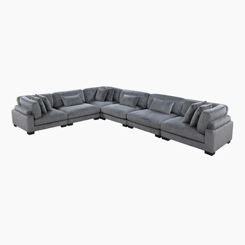 Gri Fitilli Kadife Kumaş Modüler Ayarlanabilir Sırtlıklı 6 Parçalı Köşe Koltuk Takımı - 458x343 cm - 192968