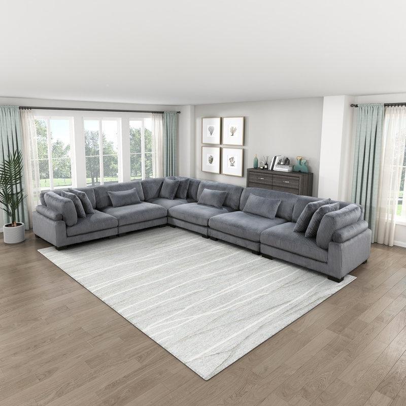 Gri Fitilli Kadife Kumaş Modüler Ayarlanabilir Sırtlıklı 6 Parçalı Köşe Koltuk Takımı - 458x343 cm - 192968