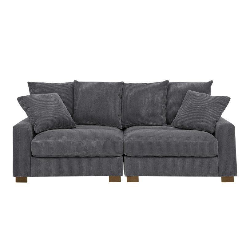 Gri Fitilli Kadife Modüler Ayarlanabilir Başlıklı İkili Koltuk - 219 cm - 208018