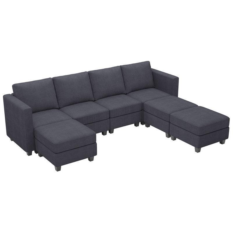 Gri Fitilli Kadife Modüler Depolamalı U Köşe Koltuk Takımı - 274x199 cm - 192789