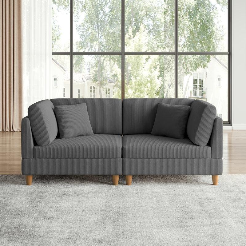 Gri Fitilli Kadife Modüler İkili Koltuk - 205x101x93 cm - 207430