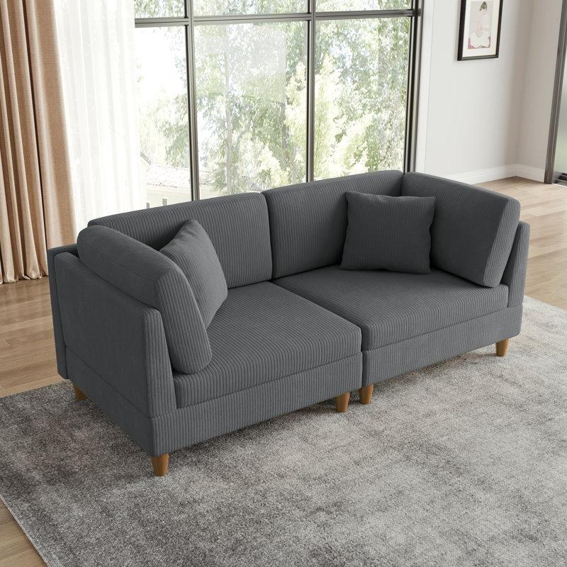 Gri Fitilli Kadife Modüler İkili Koltuk - 205x101x93 cm - 207430