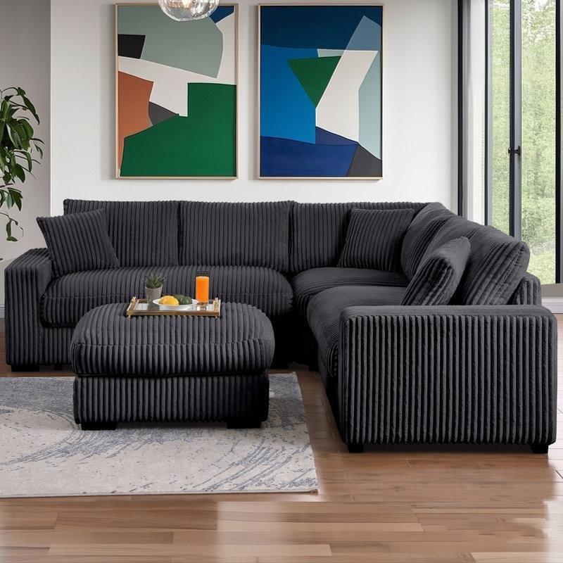 Gri Fitilli Kadife Modüler Puflu Köşe Koltuk Takımı - 252x252 cm - 194686