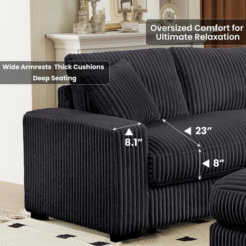 Gri Fitilli Kadife Modüler Puflu Köşe Koltuk Takımı - 252x252 cm - 194686