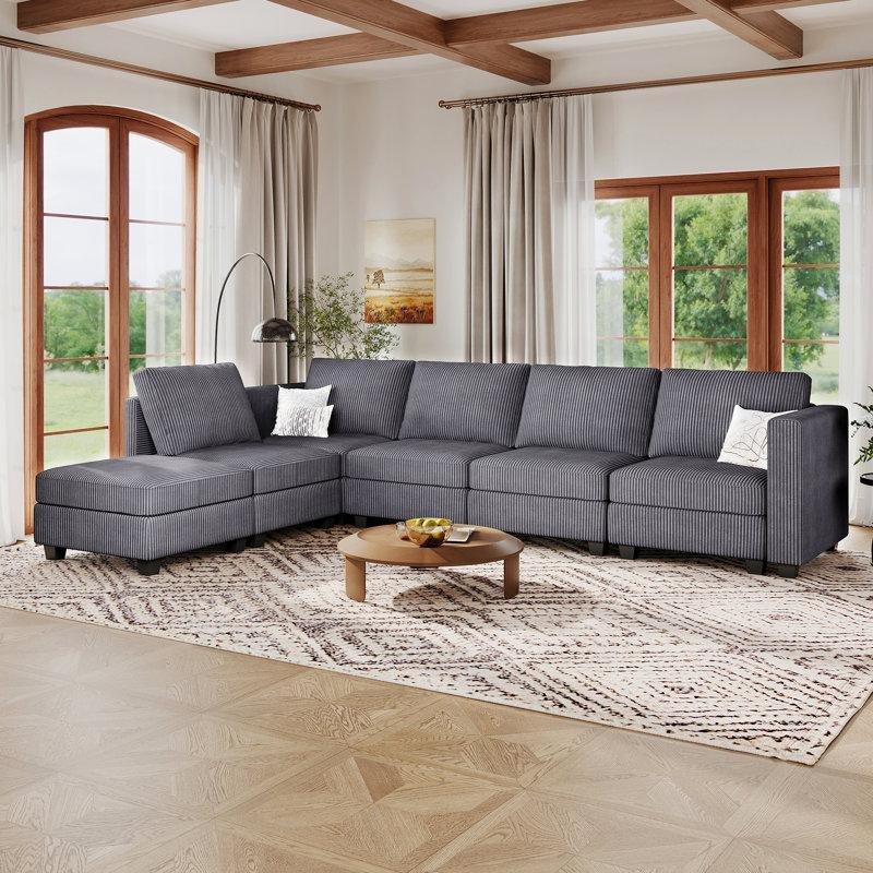 Gri Fitilli Kadife Modüler Saklama Alanlı Yataklı Köşe Koltuk Takımı - 274x199 cm - 193108