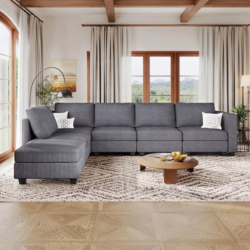 Gri Fitilli Kadife Modüler Saklama Alanlı Yataklı Köşe Koltuk Takımı - 274x199 cm - 193108