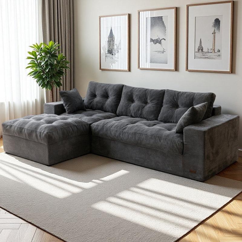 Gri Fitilli Kadife Puflu Modüler Koltuk Takımı - 272 cm - 196307