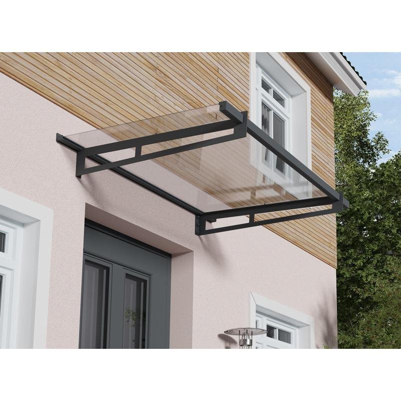 Gri Galvanizli Çelik ve Şeffaf Akrilik UV Korumalı Eğimli Kapı Üstü Sundurma - 150x94 cm - 165736
