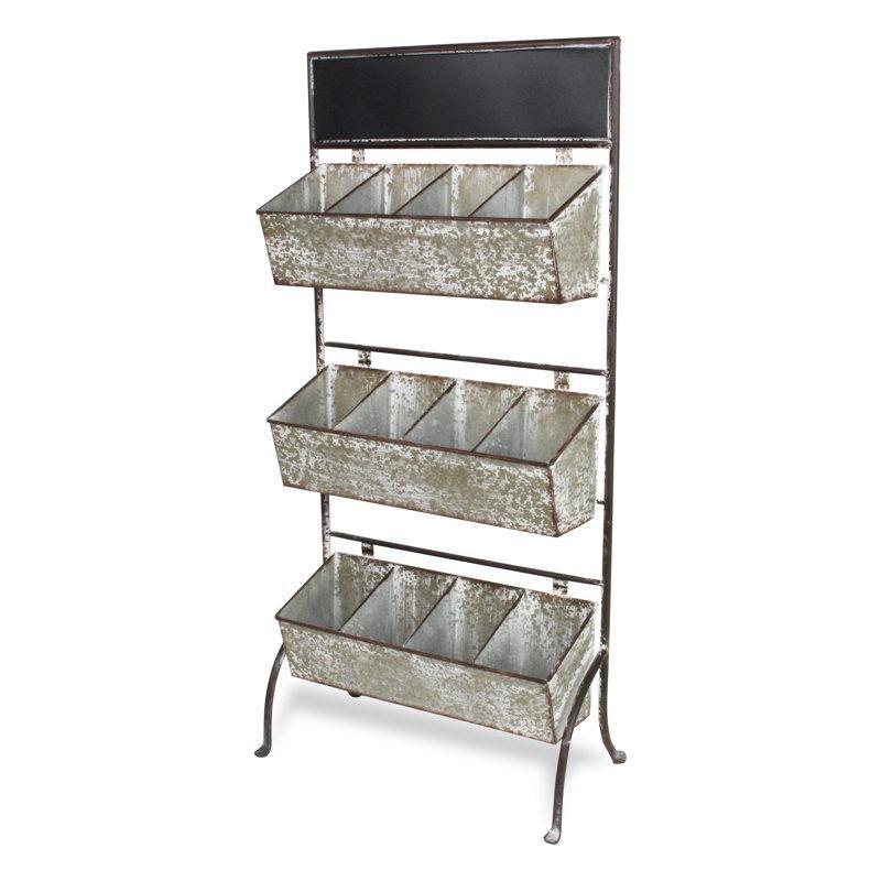 Gri Galvanizli Metal 3 Katlı 12 Gözlü Kara Tahtalı Ayaklı Sebzelik - 92x46x18 cm - 177776