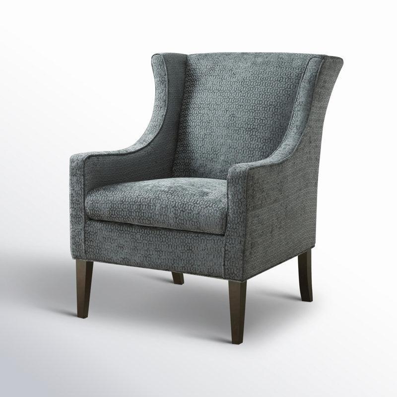 Gri Geometrik Desenli Polyester Kumaş Ahşap Ayaklı Berjer Tekli Koltuk - 80 cm - 204677