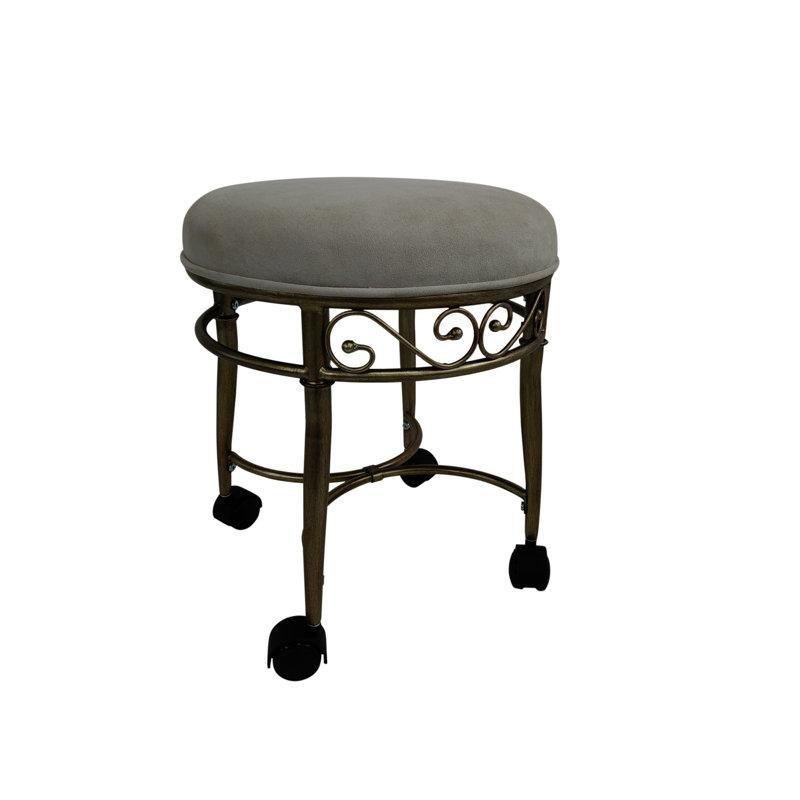 Gri Gold Metal Tekerlekli Makyaj Masası Pufu - 49x32x32 cm - 233795
