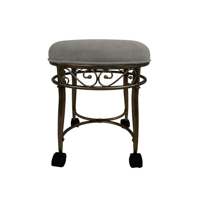 Gri Gold Metal Tekerlekli Makyaj Masası Pufu - 49x32x32 cm - 233795