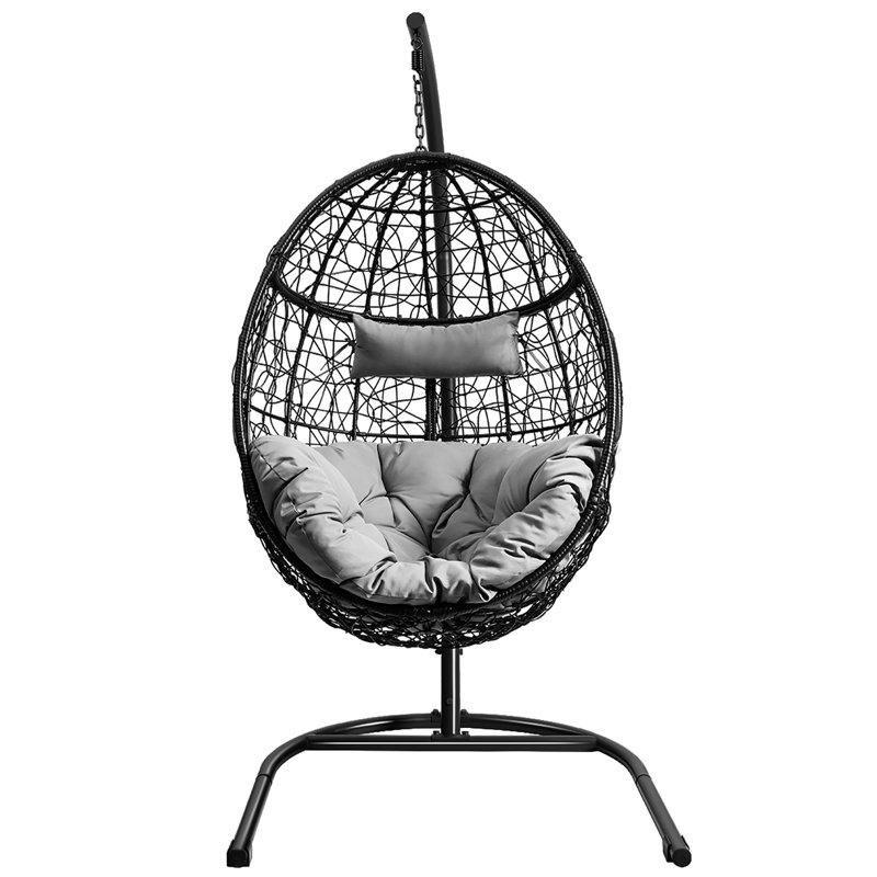 Gri Hasır Minderli Ayaklı Tek Kişilik Balkon Salıncağı - 206x107x103 cm - 174068