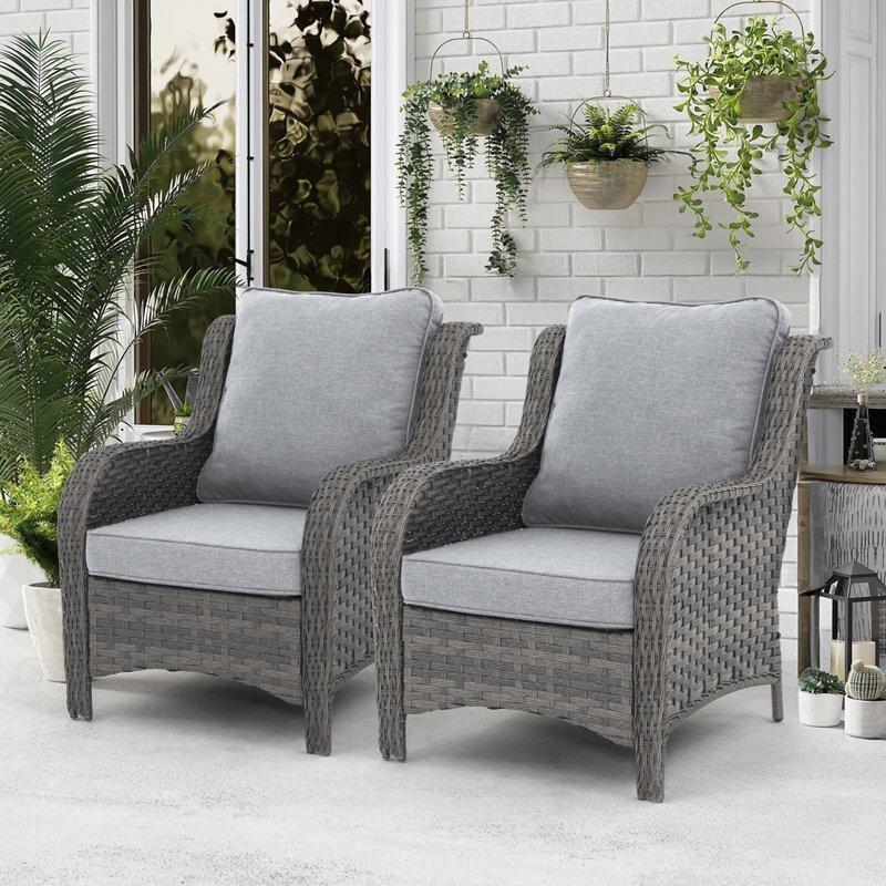 Gri Hasır Minderli Ergonomik 2li Set Bahçe Sandalyesi - 174903