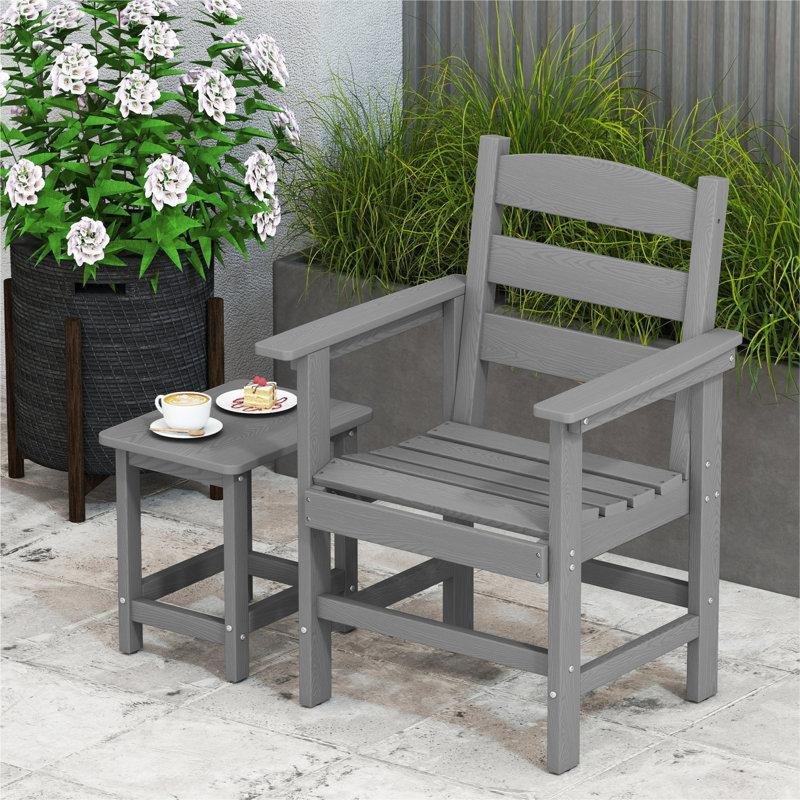 Gri HDPE Ahşap Dokulu Kollu 2li Set Bahçe Sandalyesi - 173309