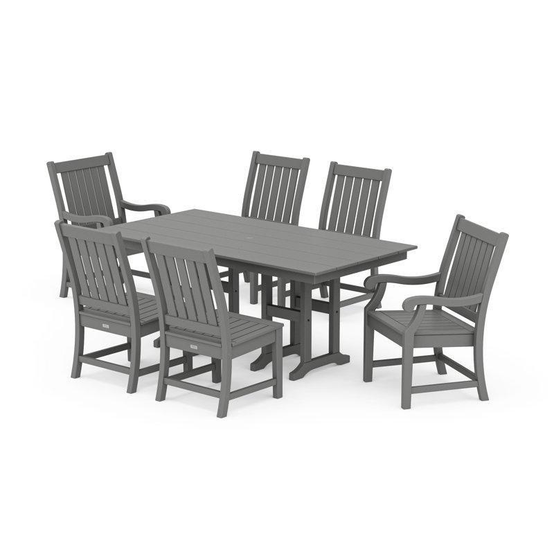 Gri HDPE Plastik Şemsiye Delikli 7 Parça Bahçe Masa Takımı - 183x96 cm - 216138