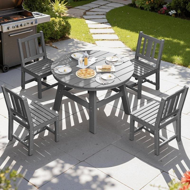 Gri HDPE Şemsiye Delikli Yuvarlak 4 Kişilik Bahçe Masa Takımı - 120 cm - 216924