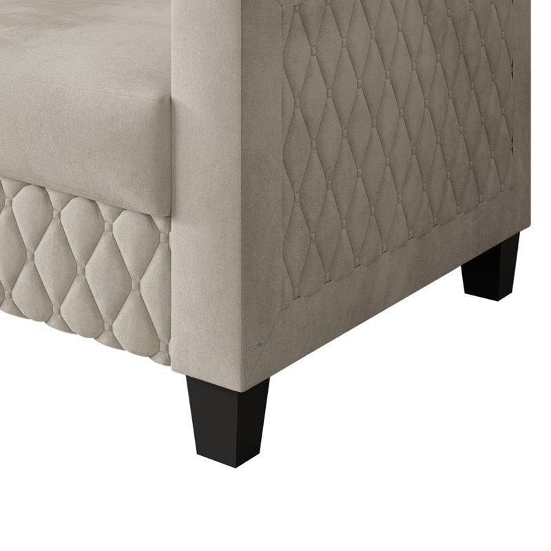 Gri Kadife Baklava Desenli Masif Ahşap İkili Koltuk - 134 cm - 205631