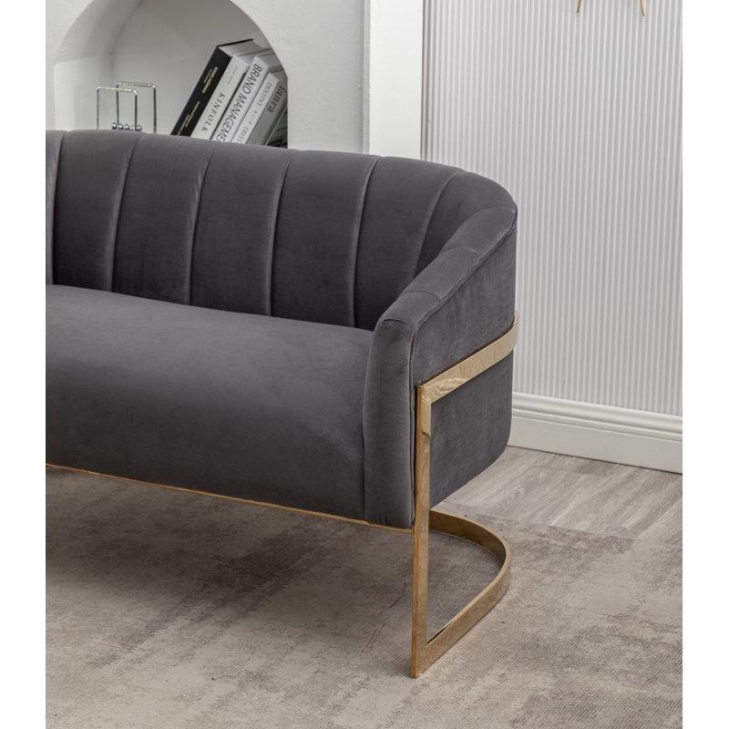 Gri Kadife Kapitoneli Gold Metal Ayaklı 2 Parça Koltuk Takımı - 191038