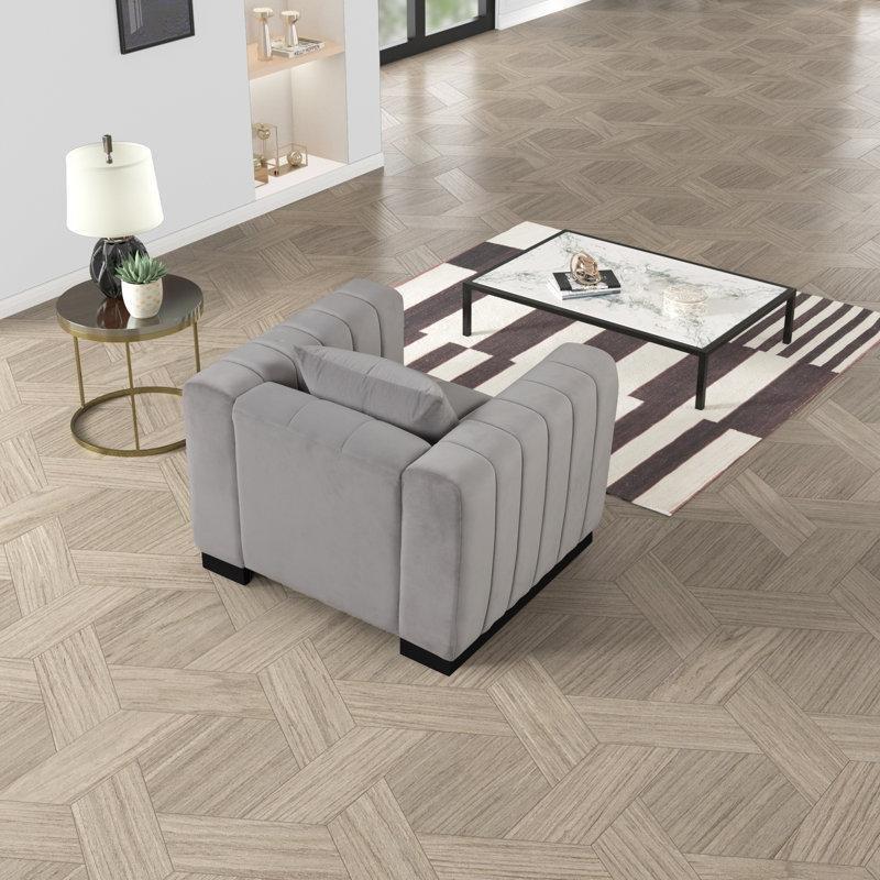 Gri Kadife Kapitoneli Siyah Ahşap Ayaklı Koltuk Takımı - 192119