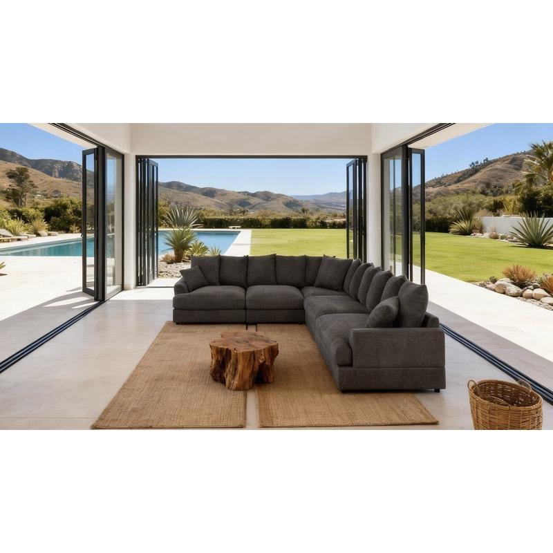 Gri Kadife Kumaş 7 Parça Modüler Derin Oturumlu Köşe Koltuk Takımı - 304 cm - 197074