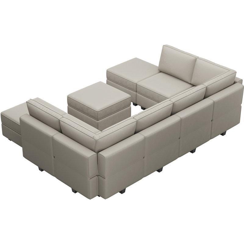 Gri Kadife Kumaş Depolamalı Modüler U Şekilli Yataklı Koltuk Takımı - 297 cm - 193387
