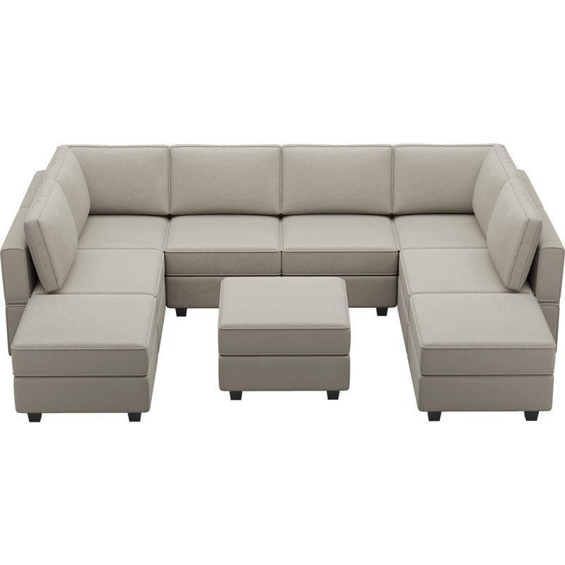 Gri Kadife Kumaş Depolamalı Modüler U Şekilli Yataklı Koltuk Takımı - 297 cm - 193387