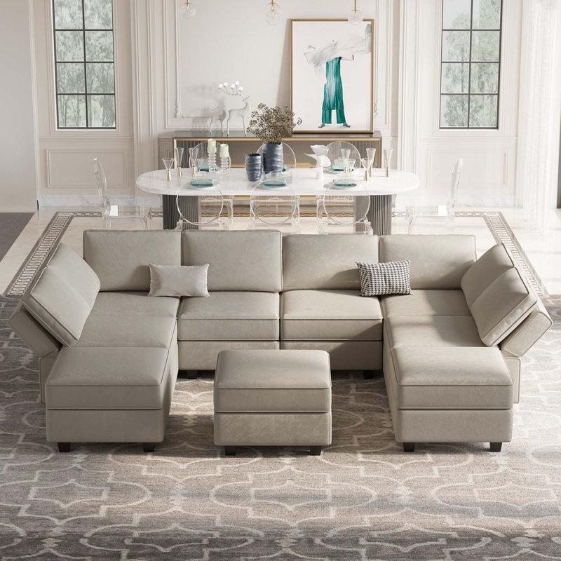 Gri Kadife Kumaş Depolamalı Modüler U Şekilli Yataklı Koltuk Takımı - 297 cm - 193387