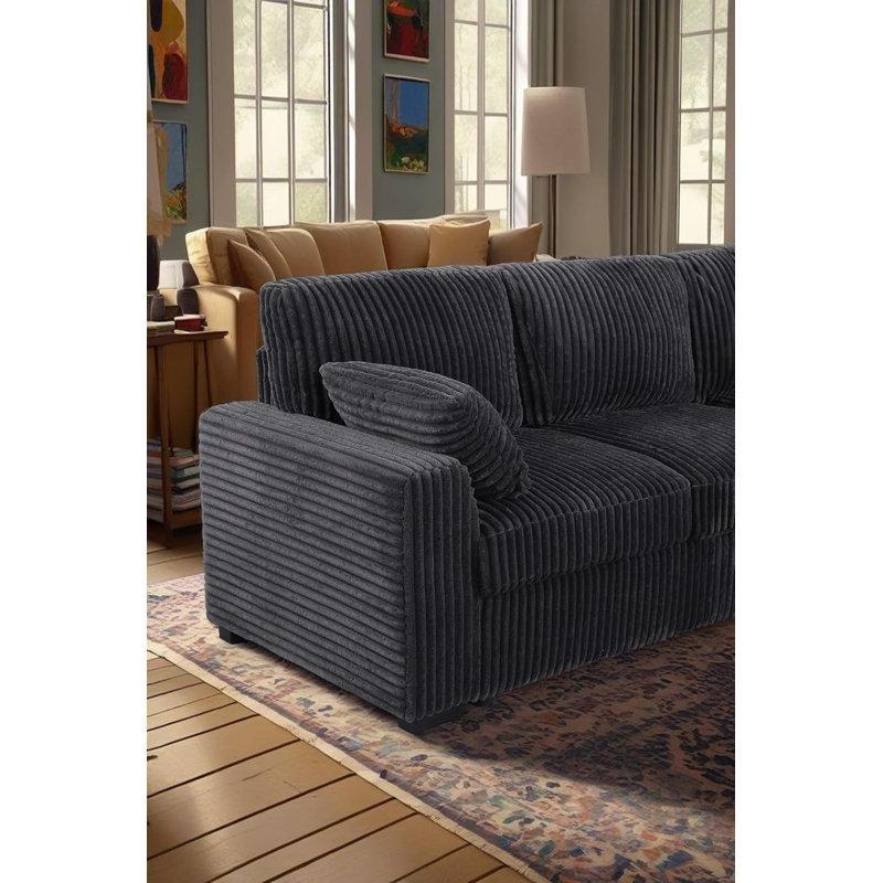 Gri Kadife Kumaş Kapitoneli Yataklı Sandıklı U Köşe Koltuk - 299x232 cm - 195233