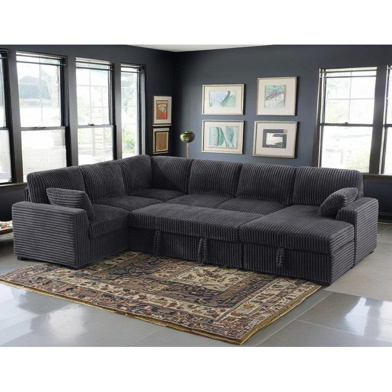 Gri Kadife Kumaş Kapitoneli Yataklı Sandıklı U Köşe Koltuk - 299x232 cm - 195233