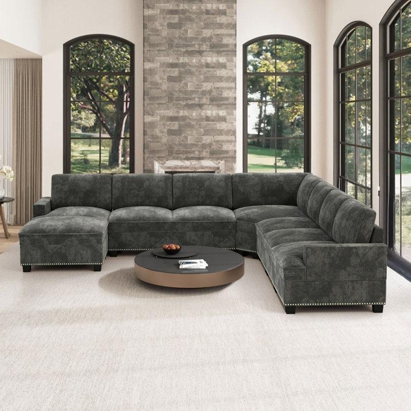 Gri Kadife Kumaş Modüler Depolama Alanlı U Köşe Koltuk Takımı - 321x321 cm - 195344