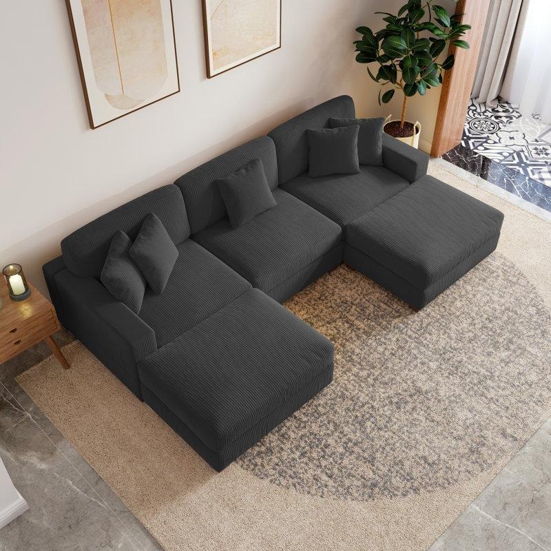 Gri Kadife Kumaş Modüler U Şekilli 5 Parçalı Köşe Koltuk Takımı - 298x181 cm - 192830