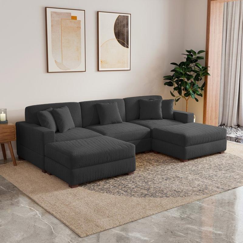 Gri Kadife Kumaş Modüler U Şekilli 5 Parçalı Köşe Koltuk Takımı - 298x181 cm - 192830 Gri Kadife Kumaş Modüler U Şekilli 5 Parçalı Köşe Koltuk Takımı - 298x181 cm - 192830
