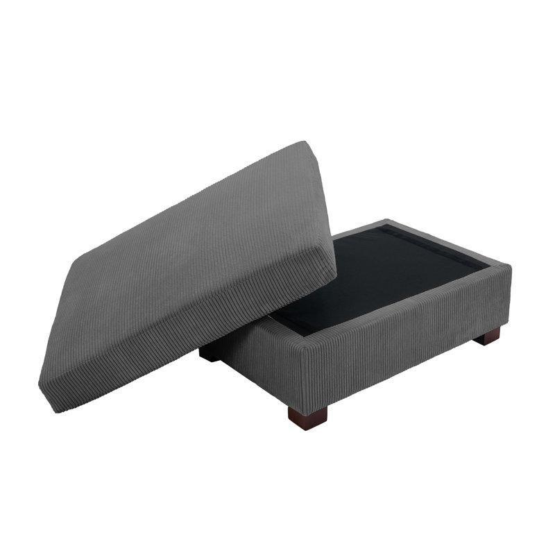 Gri Kadife Masif Ahşap Ayaklı Modüler Puf - 106x73 cm - 165121